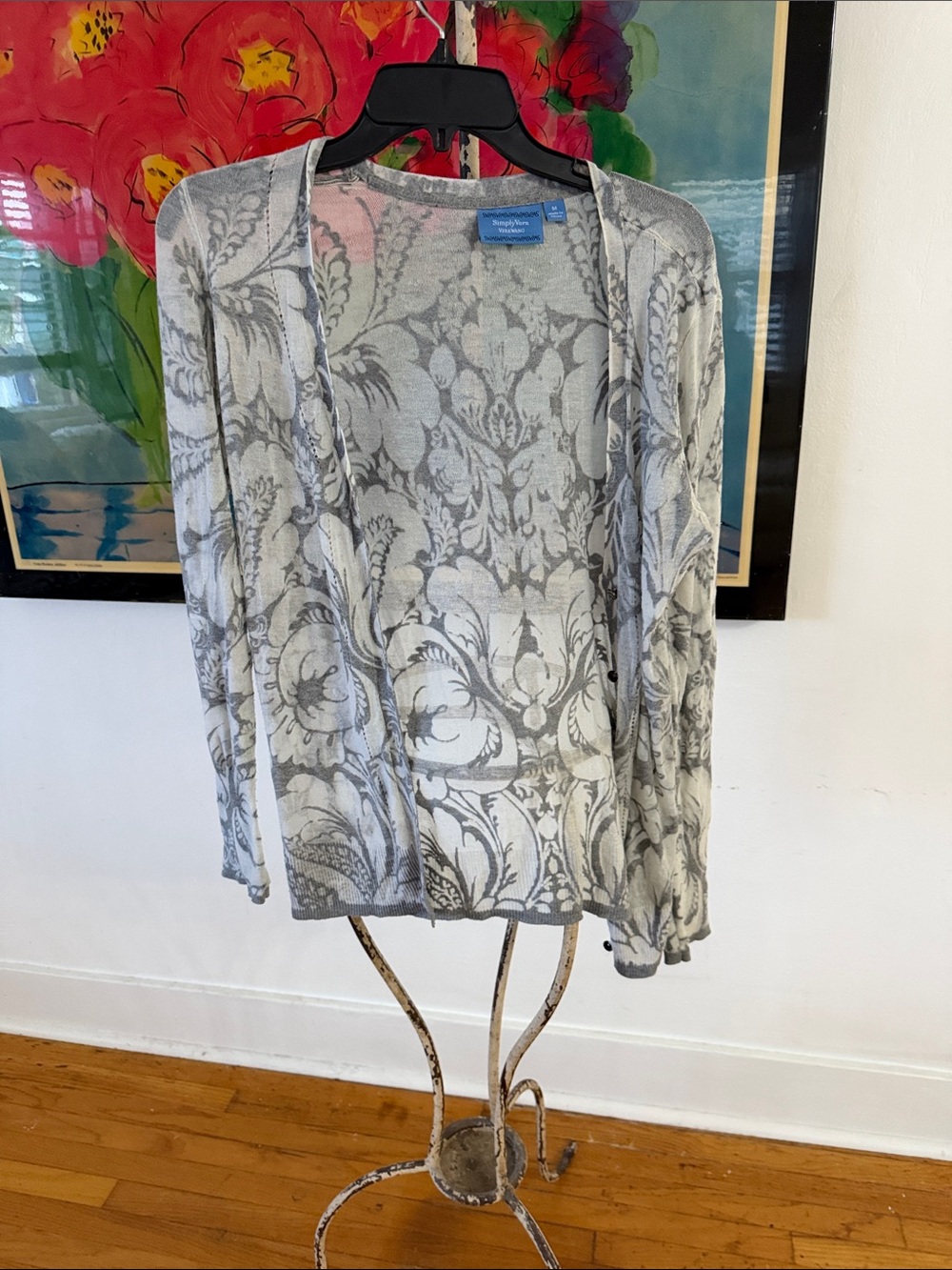 Simply Vera Vera Wang Light Gray Sheer Floral Cardigan